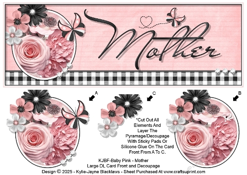 Baby Pink - Mother - Large DL 3D Decoupage Card