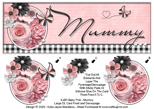 Baby Pink - Mummy - Large DL 3D Decoupage Card
