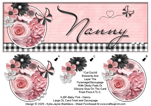 Baby Pink - Nanny - Large DL 3D Decoupage Card