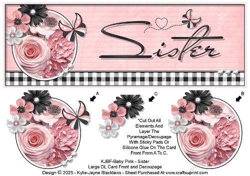 Baby Pink - Sister - Large DL 3D Decoupage Card