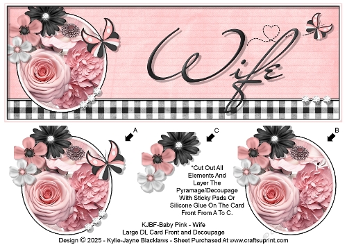 Baby Pink - Wife - Large DL 3D Decoupage Card