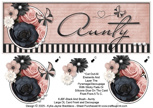 Black And Blush - Aunty - Large DL 3D Decoupage Card
