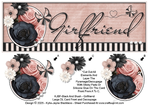 Black And Blush - Girlfriend - Large DL 3D Decoupage Card