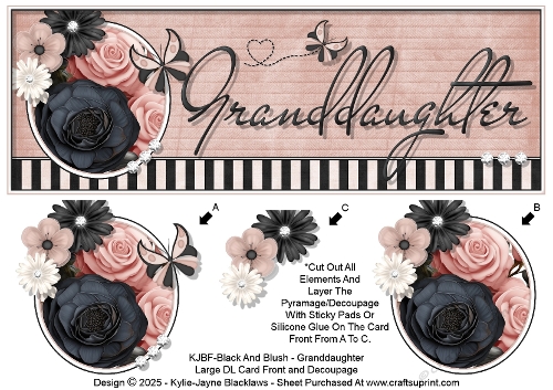 Black And Blush - Granddaughter - Large DL 3D Decoupage Card
