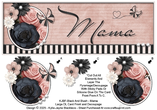 Black And Blush - Mama - Large DL 3D Decoupage Card