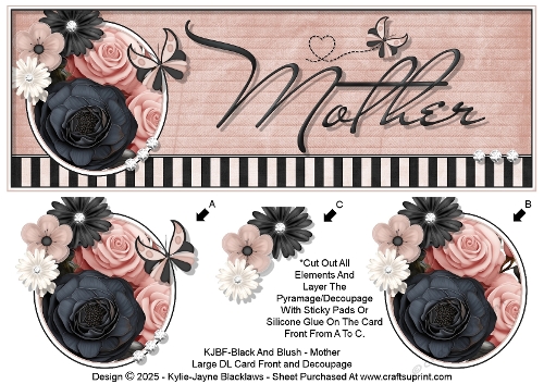 Black And Blush - Mother - Large DL 3D Decoupage Card