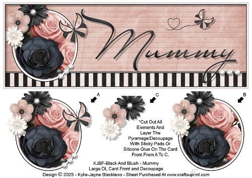 Black And Blush - Mummy - Large DL 3D Decoupage Card
