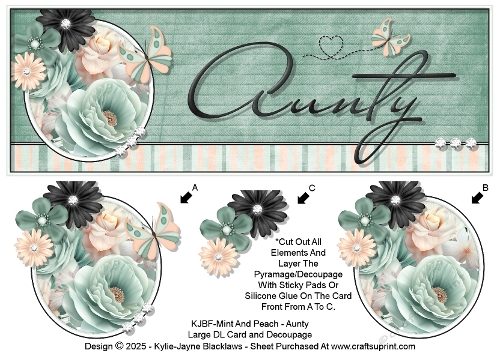 Mint And Peach - Aunty - Large DL 3D Decoupage Card