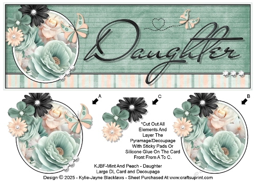 Mint And Peach - Daughter - Large DL 3D Decoupage Card