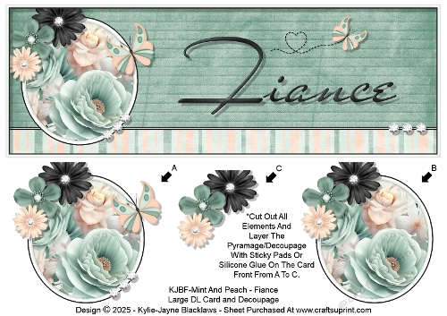 Mint And Peach - Fiance - Large DL 3D Decoupage Card