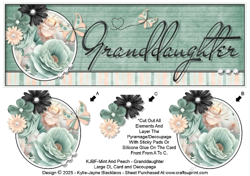 Mint And Peach - Granddaughter - Large DL 3D Decoupage Card