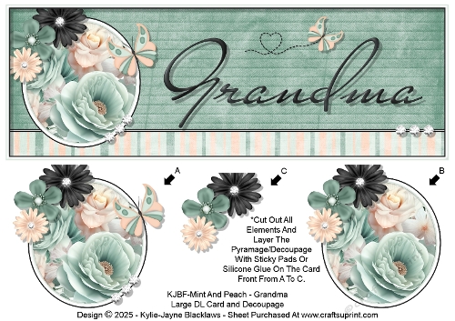 Mint And Peach - Grandma - Large DL 3D Decoupage Card