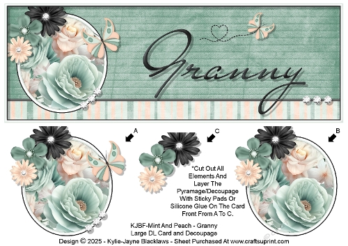 Mint And Peach - Granny - Large DL 3D Decoupage Card