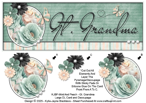 Mint And Peach - Gt. Grandma - Large DL 3D Decoupage Card