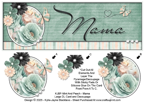 Mint And Peach - Mama - Large DL 3D Decoupage Card