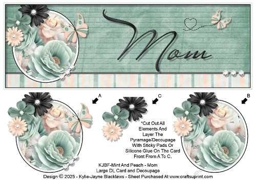 Mint And Peach - Mom - Large DL 3D Decoupage Card
