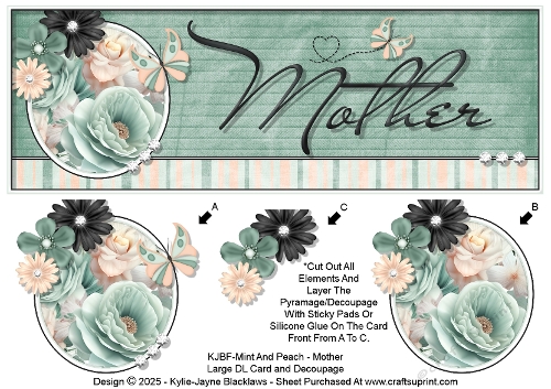 Mint And Peach - Mother - Large DL 3D Decoupage Card