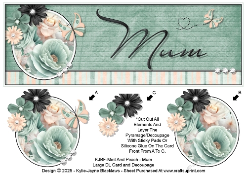 Mint And Peach - Mum - Large DL 3D Decoupage Card