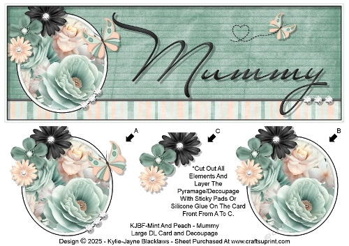 Mint And Peach - Mummy - Large DL 3D Decoupage Card