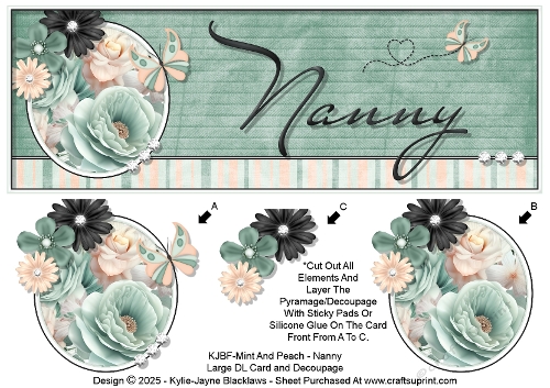 Mint And Peach - Nanny - Large DL 3D Decoupage Card