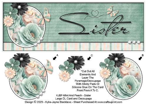 Mint And Peach - Sister - Large DL 3D Decoupage Card