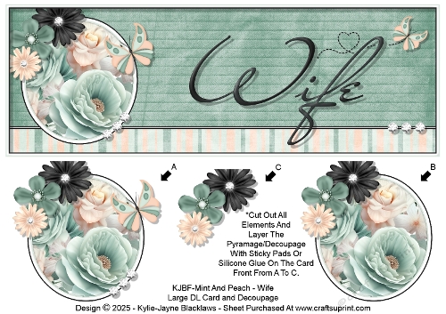 Mint And Peach - Wife - Large DL 3D Decoupage Card