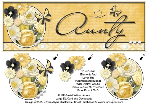 Pastel Yellow - Aunty - Large DL 3D Decoupage Card