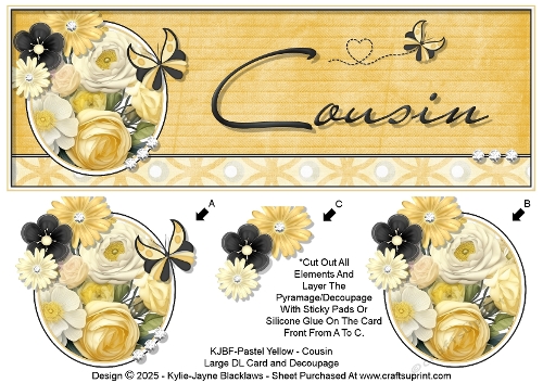Pastel Yellow - Cousin - Large DL 3D Decoupage Card