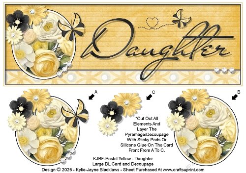 Pastel Yellow - Daughter - Large DL 3D Decoupage Card