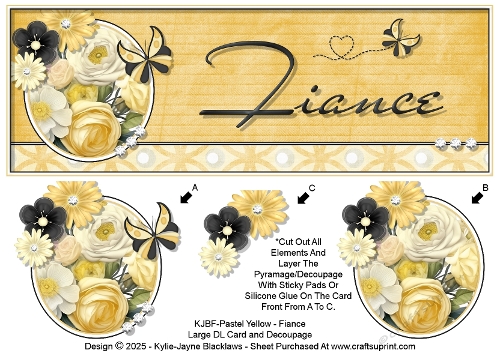 Pastel Yellow - Fiance - Large DL 3D Decoupage Card