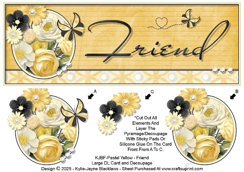 Pastel Yellow - Friend - Large DL 3D Decoupage Card