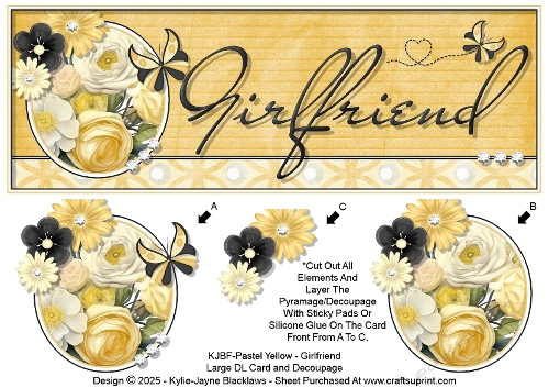 Pastel Yellow - Girlfriend - Large DL 3D Decoupage Card