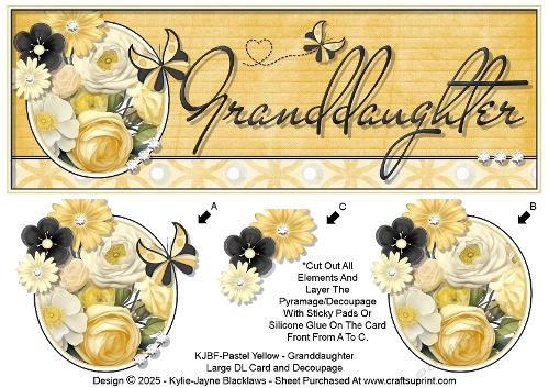 Pastel Yellow - Granddaughter - Large DL 3D Decoupage Card