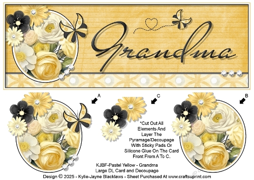 Pastel Yellow - Grandma - Large DL 3D Decoupage Card