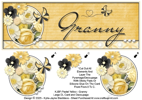 Pastel Yellow - Granny - Large DL 3D Decoupage Card