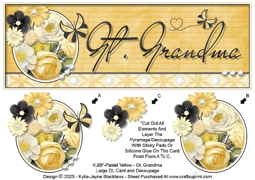 Pastel Yellow - Gt. Grandma - Large DL 3D Decoupage Card