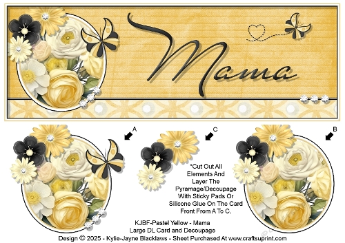 Pastel Yellow - Mama - Large DL 3D Decoupage Card