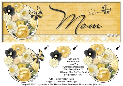 Pastel Yellow - Mom - Large DL 3D Decoupage Card