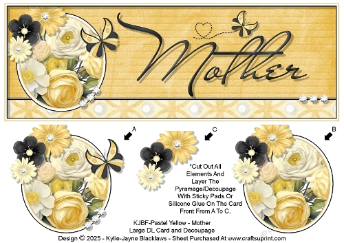 Pastel Yellow - Mother - Large DL 3D Decoupage Card