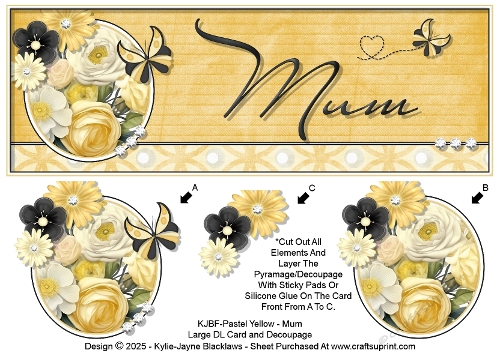 Pastel Yellow - Mum - Large DL 3D Decoupage Card