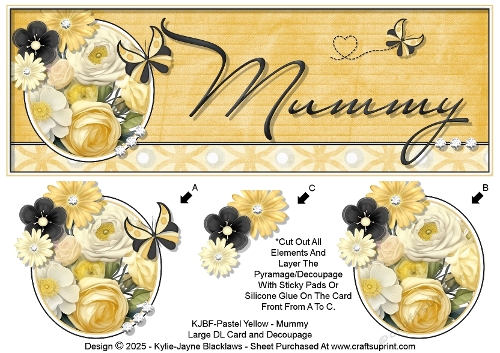 Pastel Yellow - Mummy - Large DL 3D Decoupage Card