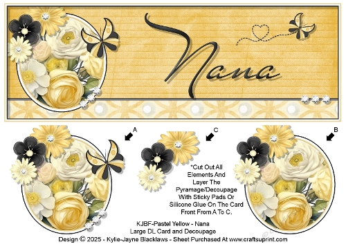 Pastel Yellow - Nana - Large DL 3D Decoupage Card