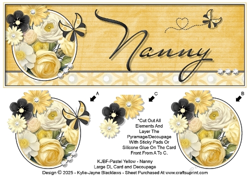 Pastel Yellow - Nanny - Large DL 3D Decoupage Card