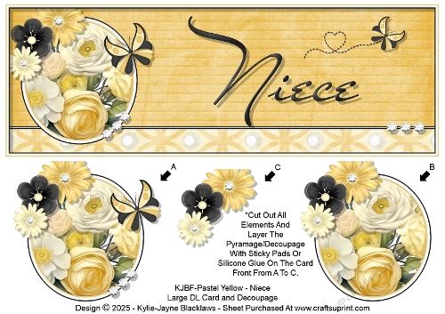 Pastel Yellow - Niece - Large DL 3D Decoupage Card