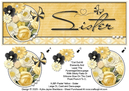 Pastel Yellow - Sister - Large DL 3D Decoupage Card