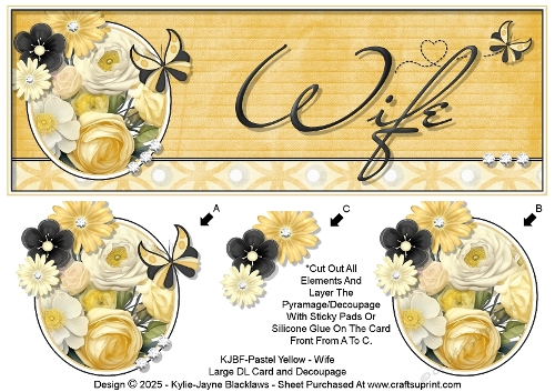 Pastel Yellow - Wife - Large DL 3D Decoupage Card