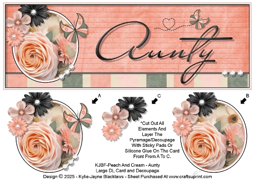 Peach And Cream - Aunty - Large DL 3D Decoupage Card
