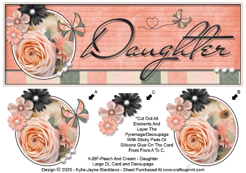 Peach And Cream - Daughter - Large DL 3D Decoupage Card