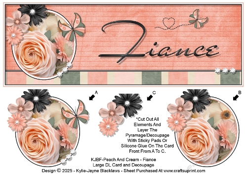 Peach And Cream - Fiance - Large DL 3D Decoupage Card
