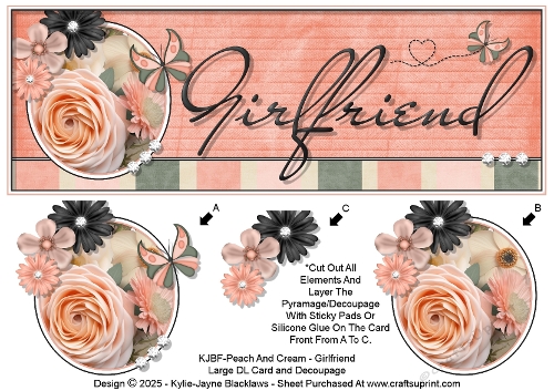 Peach And Cream - Girlfriend - Large DL 3D Decoupage Card